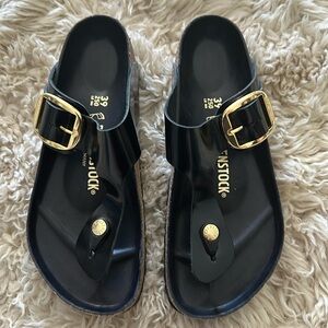 Birkenstock 39 patent black gold hardware